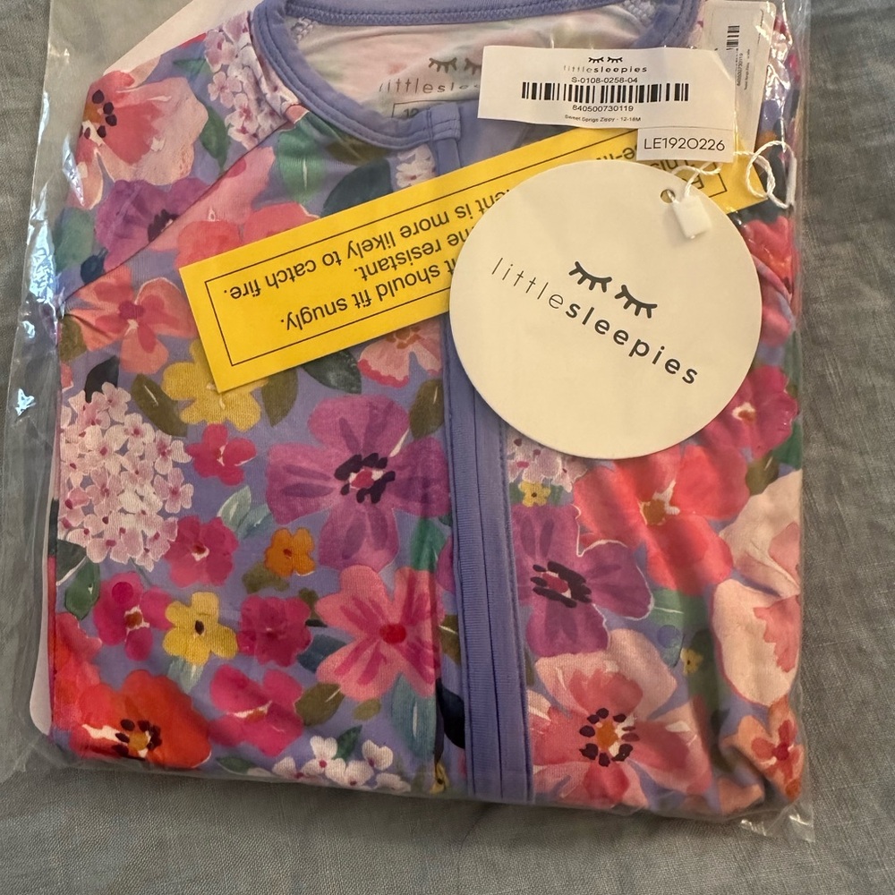 Little Sleepies Floral Zip-Up Baby Pajamas - Lavender Trim